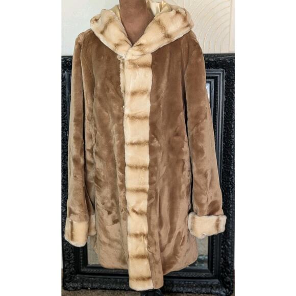 Dennis Basso Reversible Faux Mink Coat w/ Sable-Inspired Trim – Size L - Picture 1 of 16